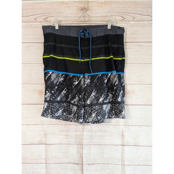 George Swim Trunks Men's L Multicolor Striped Drawstring Waist Poly Blend - Picture 1 of 6